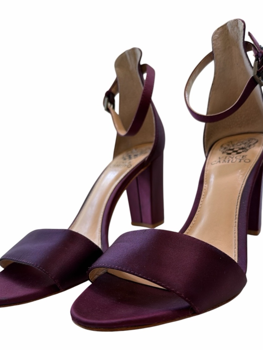 Vince Camuto Plum Block Heel Sandals Size 8 Ankle Strap Heels - Picture 5 of 14